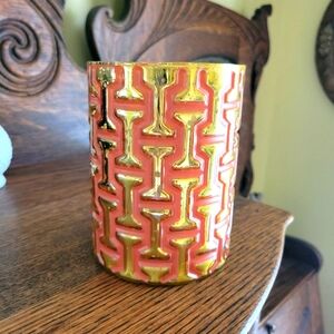 💙🩵💙Coral and metallic gold illuminary candle holder or vase